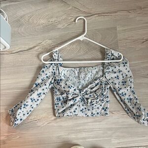 Stradivarius Blue and White Floral Crop Top